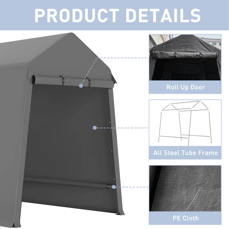 Heavy Duty Outdoor Shed, Portable Storage Shed, With 2 Rolled Up Zipper Doors,Vents Carports