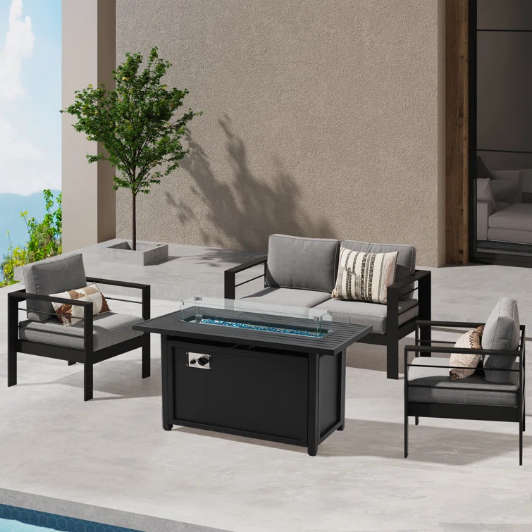 4 - Person Sofa Seating Group With Cushions and Fire Pit Table