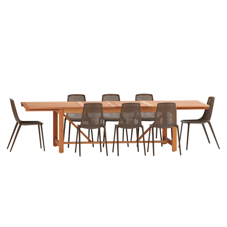 Tempo Rectangular 8 - Person Teak Finish Outdoor Furniture Dining Set