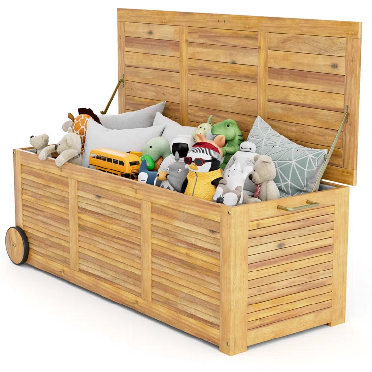 Costway 50'' W 48 Gallons Acacia Deck Box in Natural