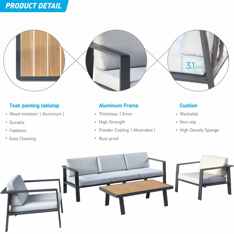 Nofi 5-Seater Outdoor Sofa Set With Cushions, Aluminum Frame