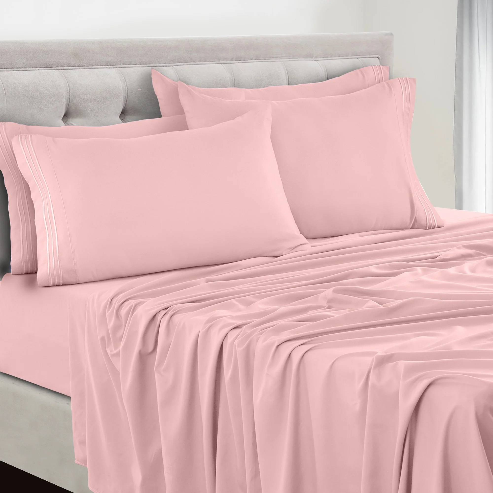 6 Piece Bed Sheet Set Deep Pocket Ultra Soft Microfiber Bedding Sheets