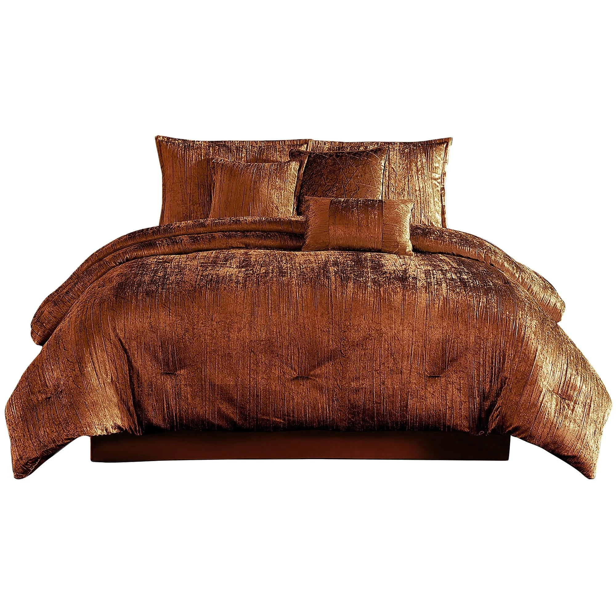 Jay 7 Piece King Comforter Set, Copper Polyester Velvet Deluxe Texture