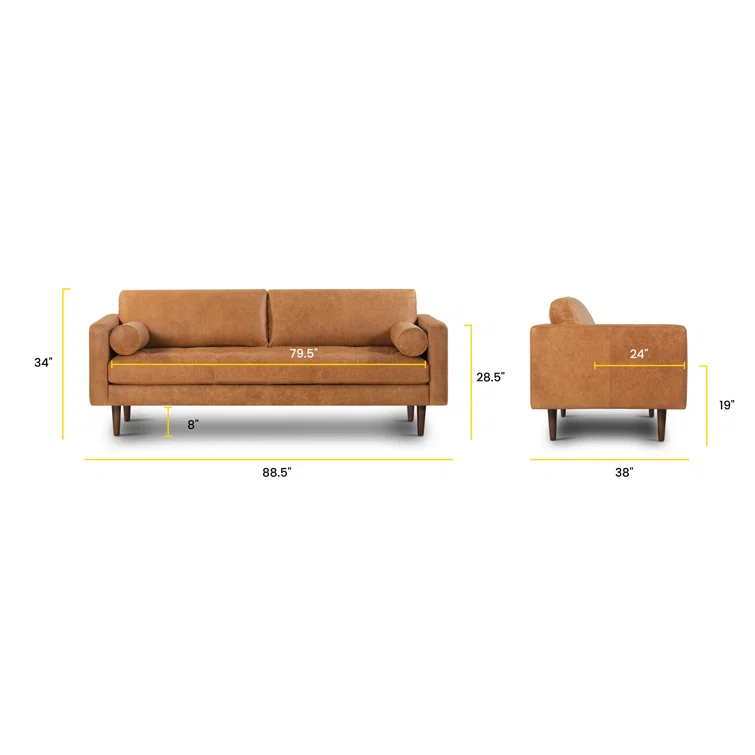 Bismarck 88.5'' Full-Grain Genuine Italian Leather Sofa
