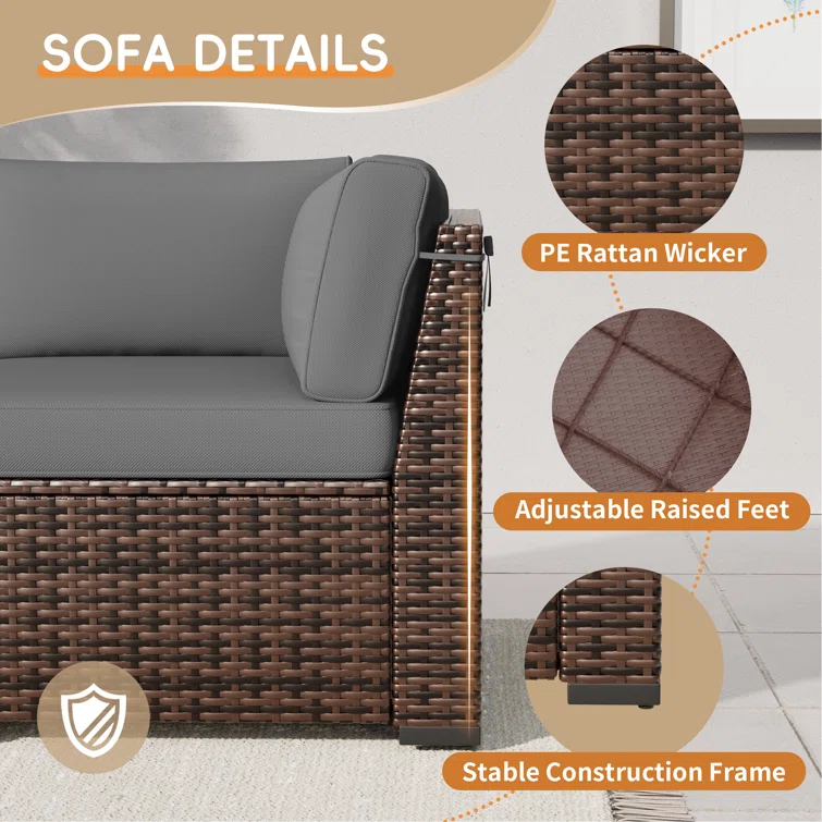 6 person Rattan Sectional Seating Group with Cushions
