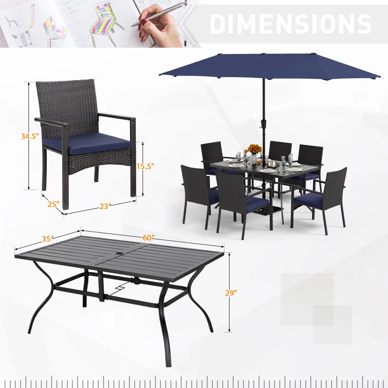Alyah 6 - Person Rectangular Outdoor Dining Set with Cushions