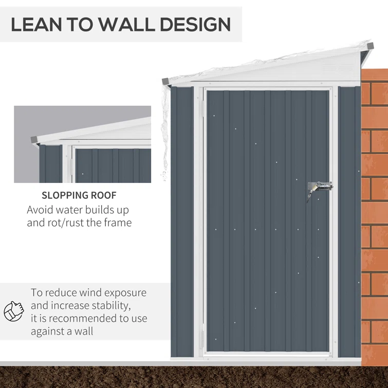 Outsunny 4 ft. W x 8 ft. D Metal Lean-To Tool Shed