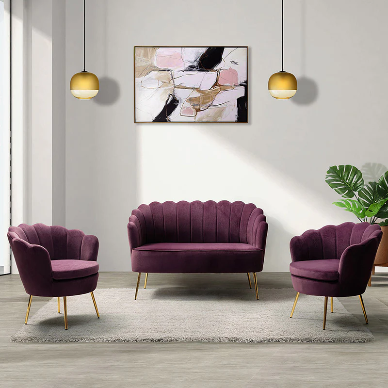 Ariel 3-Piece Scalloped Velvet Living Room Set