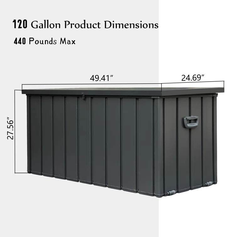 Domi Louvered 120 Gallons Gallon Water Resistant Resin Storage Bench with Lock and Wheels in Gray