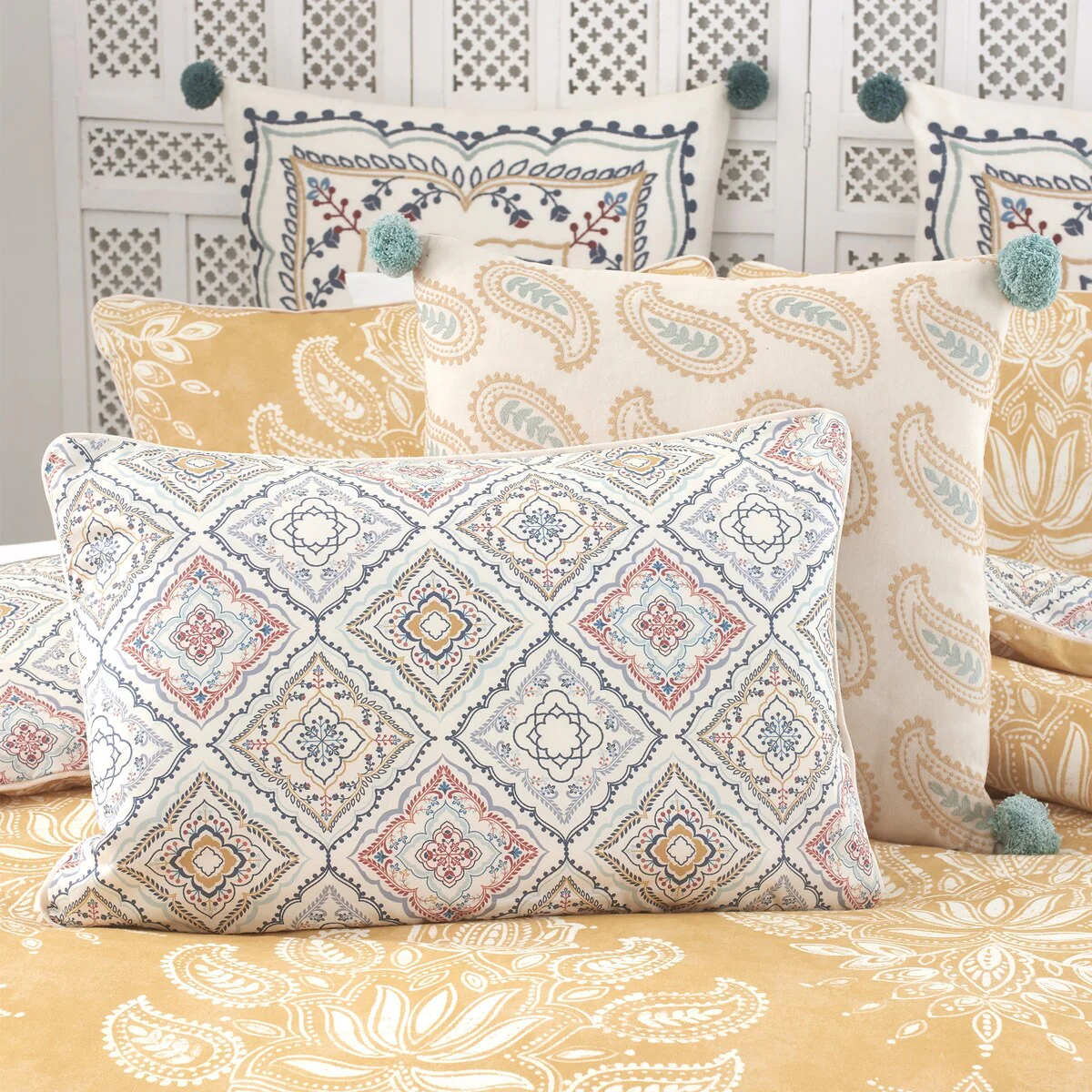 Landour Reversible Percale Cotton Comforter Set Yellow - Heirlooms of India