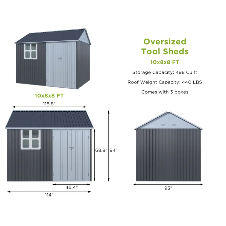 10 ft. W x 8 ft. D Metal Corner Storage Shed