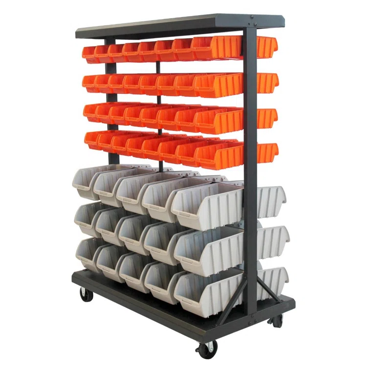 35.5" W x 19.75" D x 48.5" H Dual Sided Rolling Bin Rack