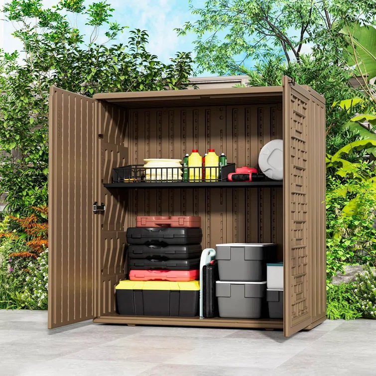 Arts Box Trading 14.96 W 60 Storage Cabinet with Doors and Shelves, 60 Gallon Indoor & Outdoor Deck Box