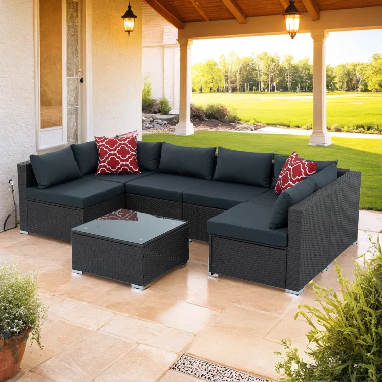 Drystal 6 Pieces Wicker Outdoor Patio Sectional with Coffee Table<!-- --> <!-- -->(Set of 100)