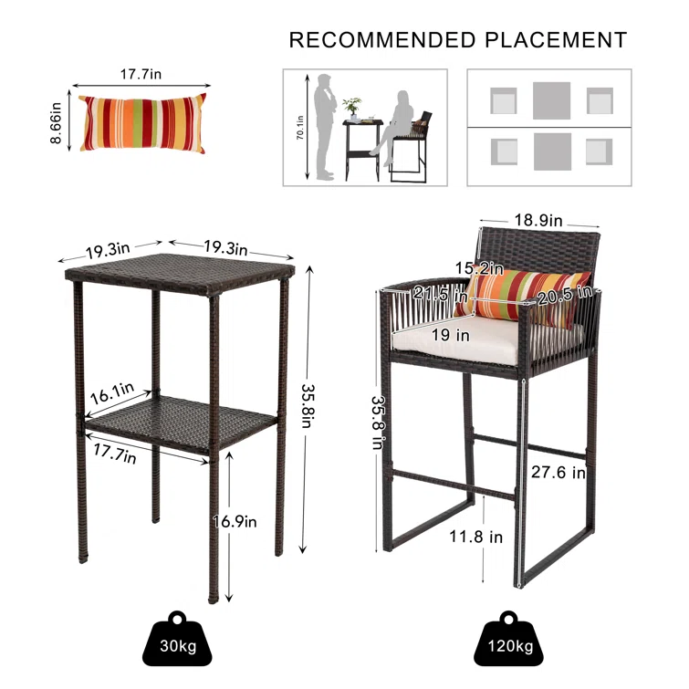 2 - Person Square Outdoor Dining Set with Cushions