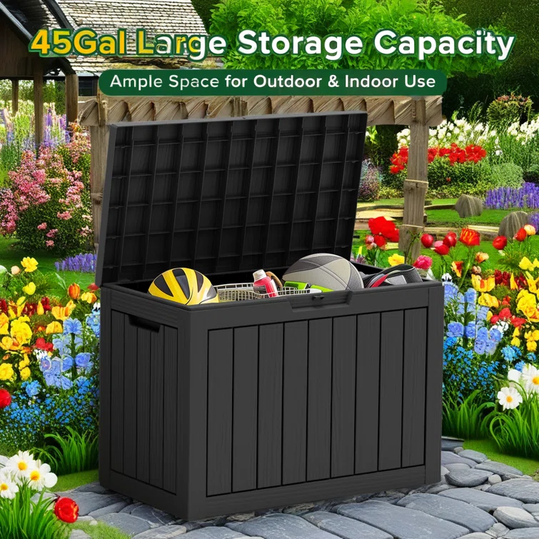 WORACO 17.13'' W 45 Gallons Water Resistant Resin Lockable Deck Box