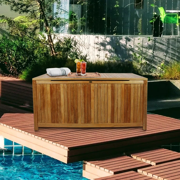 Bay Isle Home™ Everleigh 63'' W Water Resistant Solid Wood Teak Deck Box in Honey Tone Teak