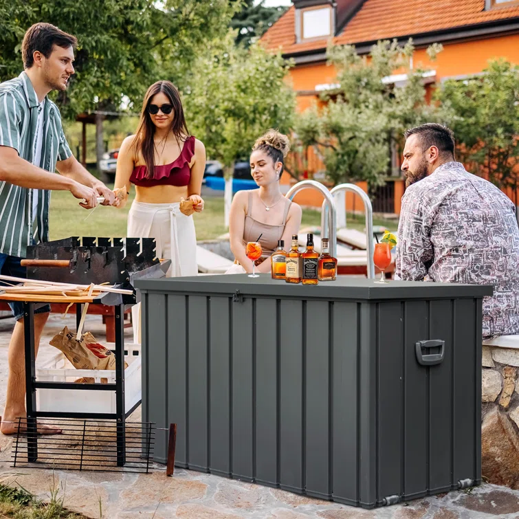 Domi Louvered Deck Box 200 Gallons Water Resistant Lockable with Wheels
