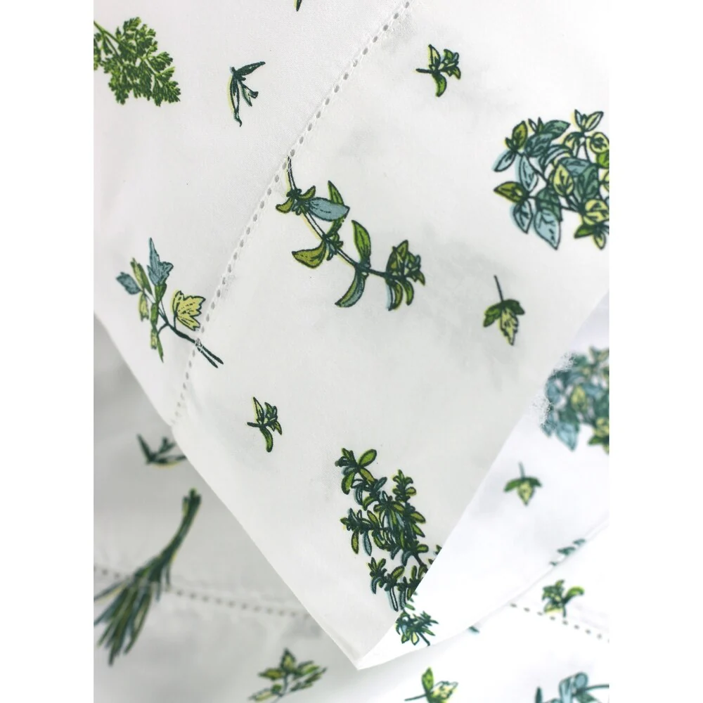 Printed Design Cotton Collection 400 Thread Count Green Sprigs Bed Sheet Set