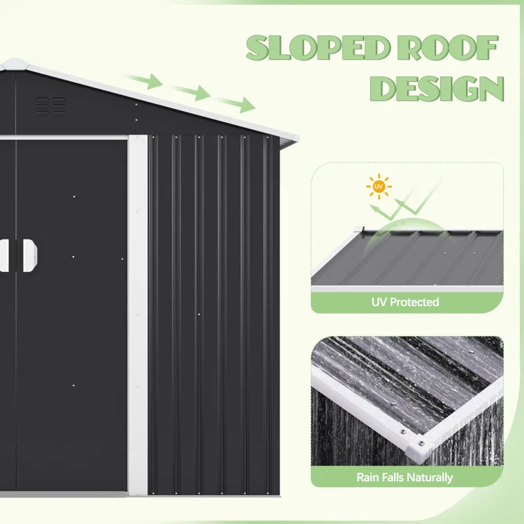 8 ft. W x 8 ft. D Metal Storage Tool Shed Outdoor Storage Shed With Sliding Doors and Vents