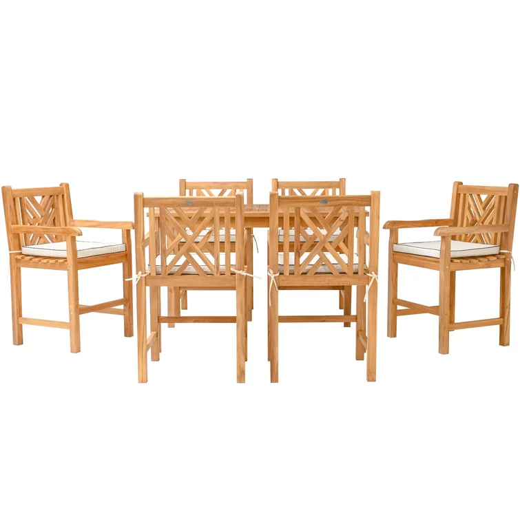 6 - Person Rectangular Teak Outdoor Dining Set with Cushions