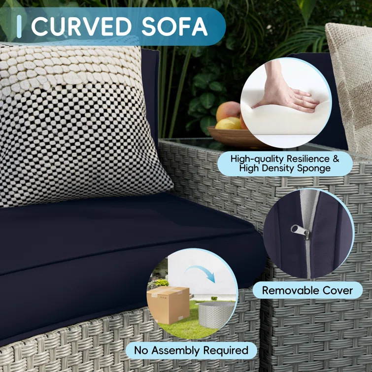 Meredithe Half-Moon 6 - Person Fully Assembled Curved Patio Conversation Set With Coffee Table & Side Table