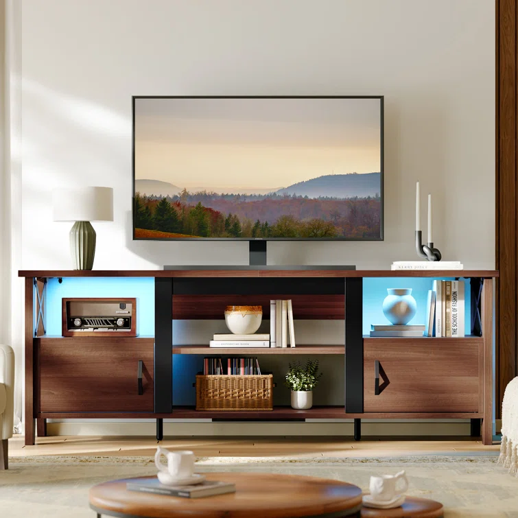 Farmhouse TV Stand for 70 Inch TV with LED Light,63