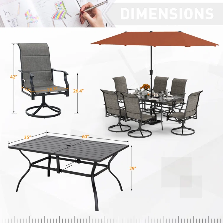 Alyah 6 - Person Rectangular Outdoor Dining Set