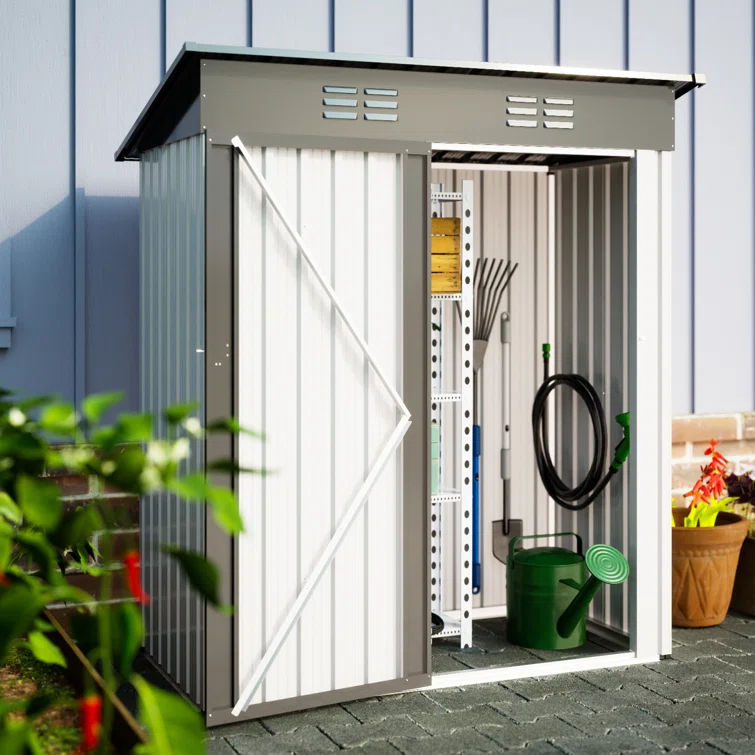 Thanaddo Alcazar 5.4ft x 2.8ft Metal Outdoor Storage For Tool Storage Lockable Garage Shed Gray