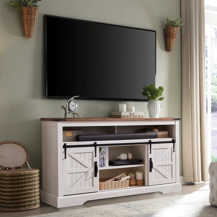 Lorraine Farmhouse TV Stand for 65+ Inch TV for Living Room, with Sliding Barn Door