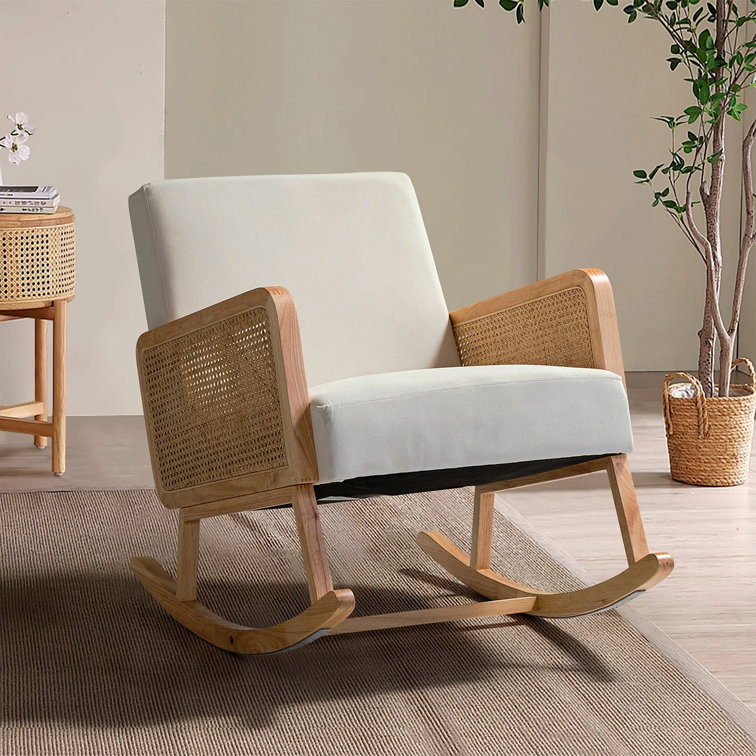 Yamat Velvet Rocking Armchair with Cane Arms