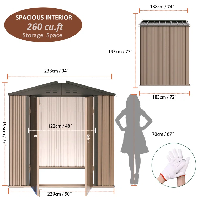 7.8 ft. W x 6 ft. DMetal Storage Shed