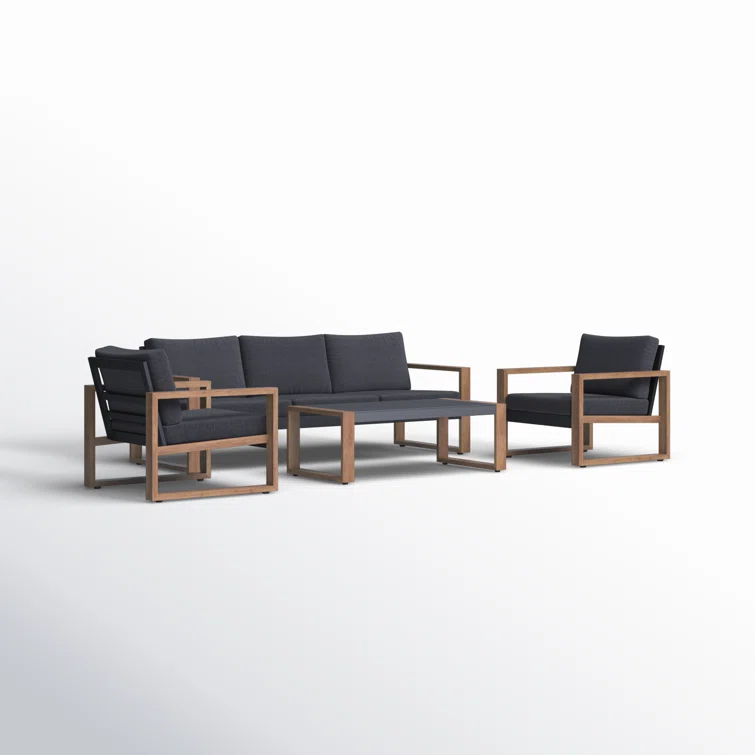 Arunas 5 Person Outdoor Conversation Furniture Set Seating Group with Wood Pattern and Cushions