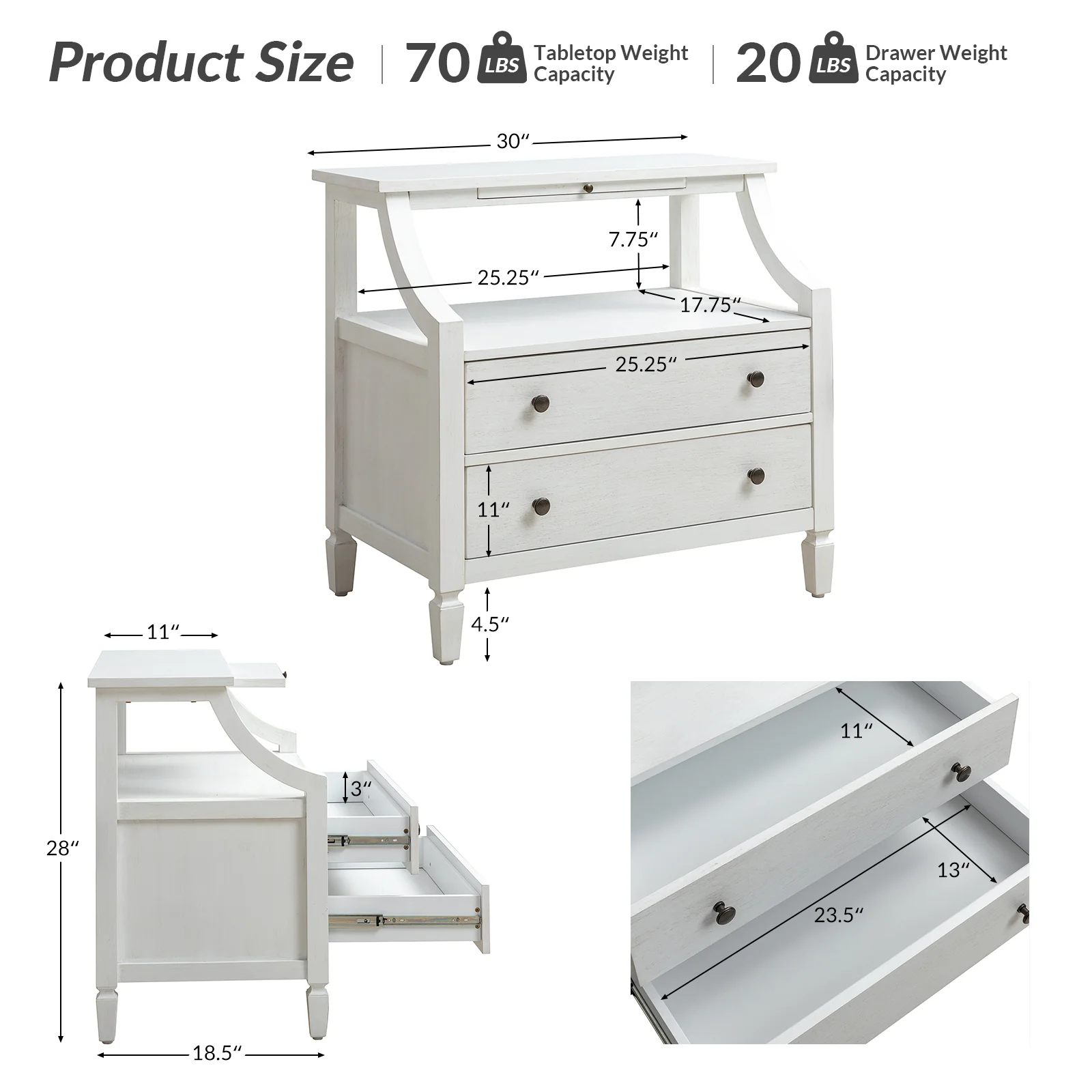 Grace 2 - Drawer Nightstand Chest with Built-in Outlets