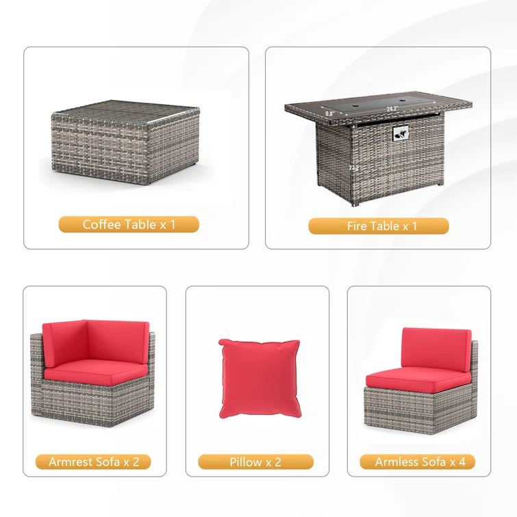 6 - Person Outdoor Seating Group with Fireplace Table