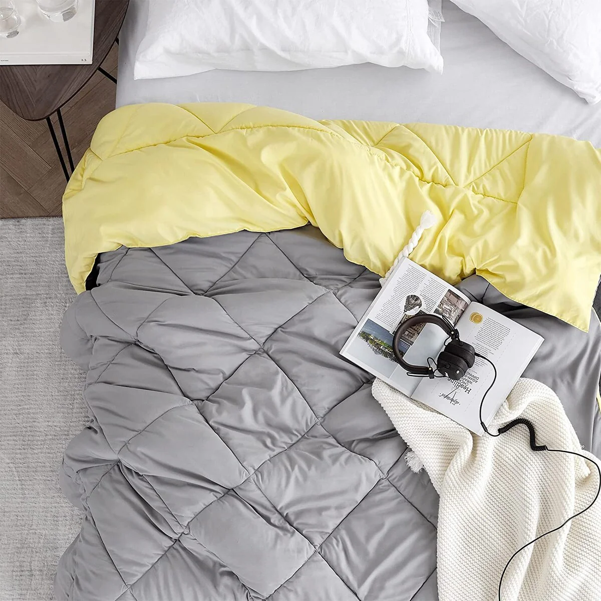 Limelight Yellow/Ultimate Gray Reversible Full Comforter - Oversized Full XL Bedding