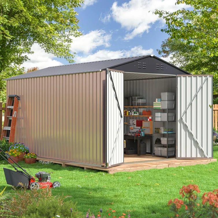 Outdoor Metal Shed Storage with Updated Frame Structure and Lockable Doors