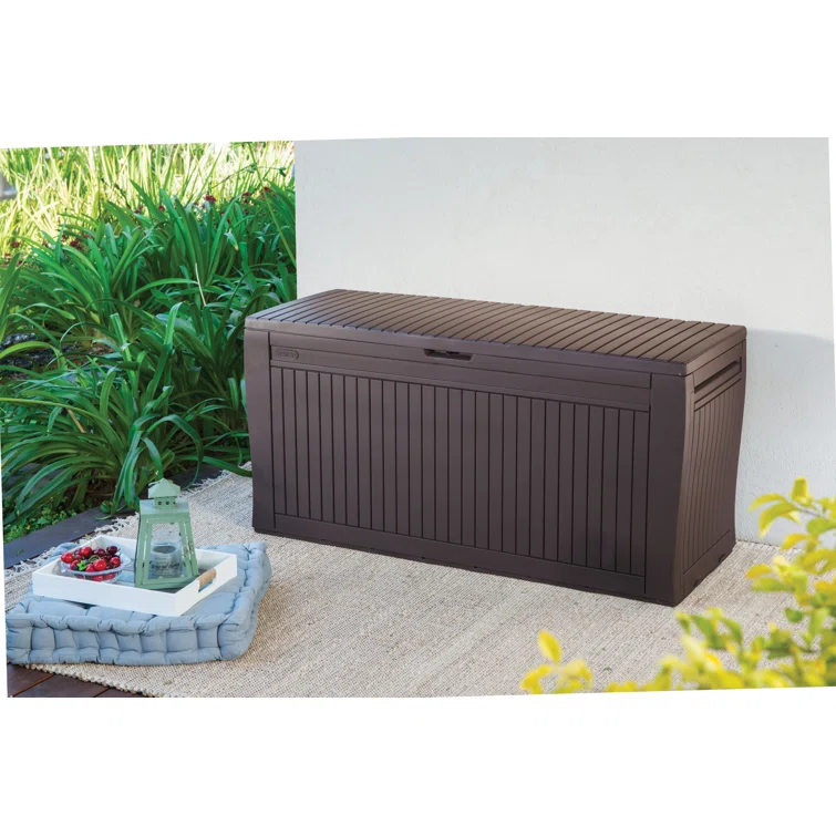 Keter Comfy 71 Gallon Durable Resin Outdoor Storage and Organization Deck Box Ideal For Garden Patio Furniture and Supplies