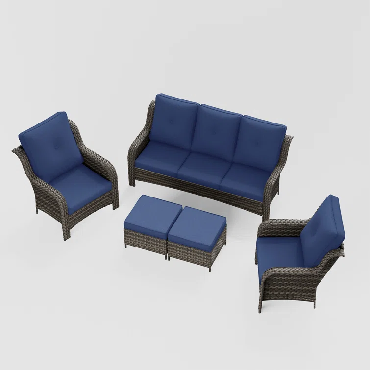 Harminnie 5 - Person Oversized Wicker Outdoor Seating Group with Cushions