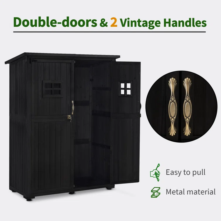 4 ft. W x 2 ft. D Outdoor Wooden Storage Shed with 2 Shelves and Lock