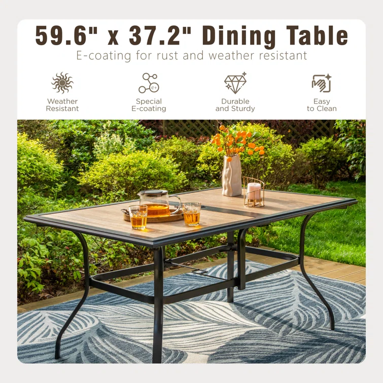 Alyah 6 - Person Rectangular Outdoor Dining Set with Cushions