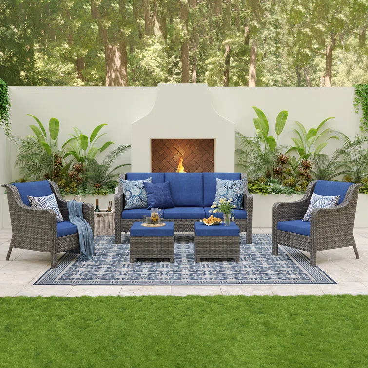 Travor 3 Piece Patio Set Rattan Outdoor Furniture Set with Cushions
