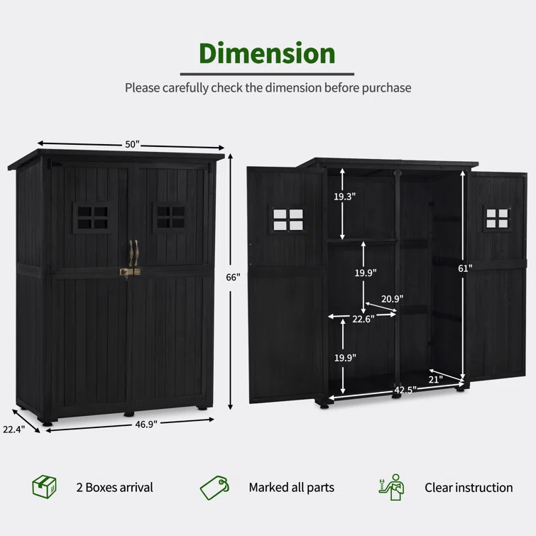 4 ft. W x 2 ft. D Outdoor Wooden Storage Shed with 2 Shelves and Lock