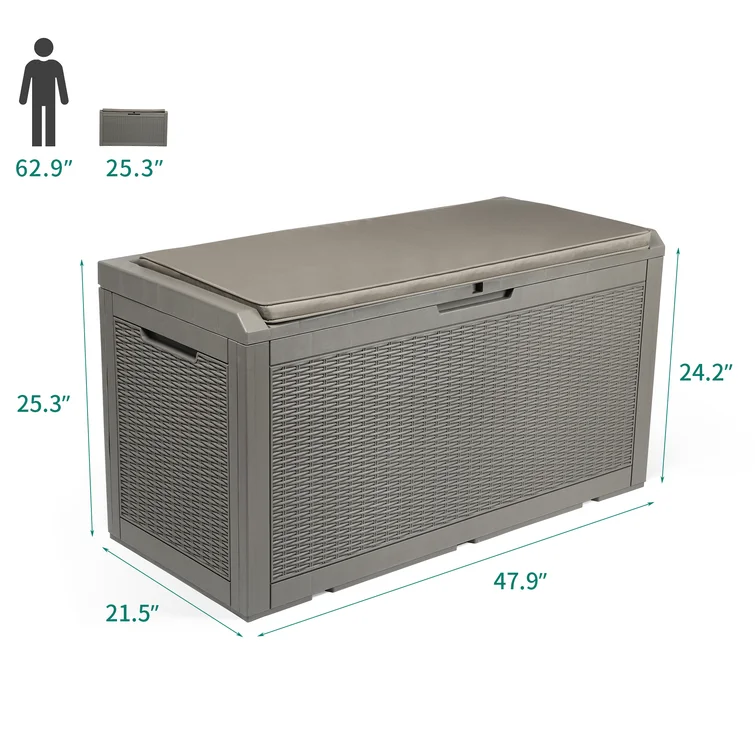 Quartey 100 Gallons Water Resistant Resin Lockable Deck Box with Cushion