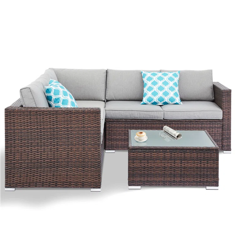 High-Density Polyethylene (HDPE) Wicker 5 - Person Seating Group with Cushions