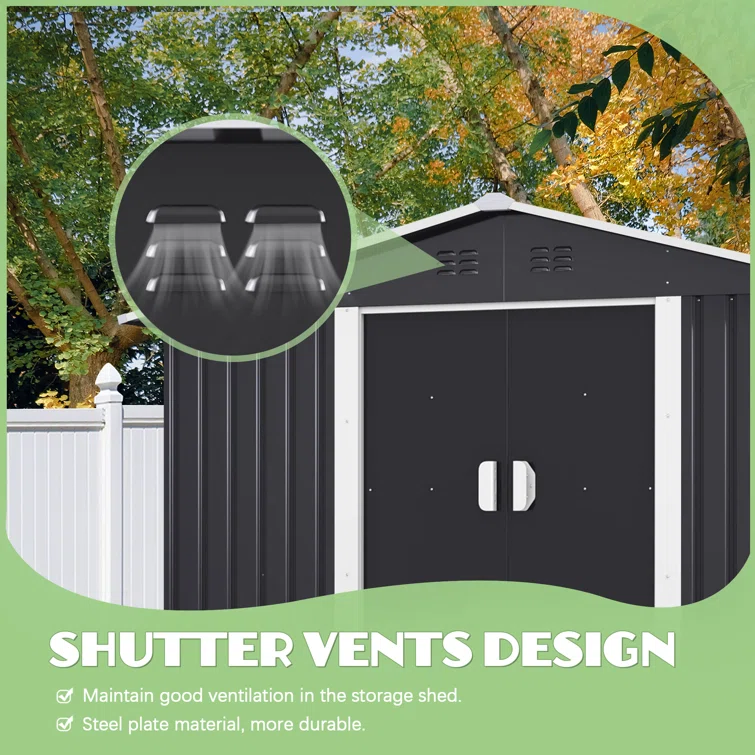 8 ft. W x 8 ft. D Metal Storage Tool Shed Outdoor Storage Shed With Sliding Doors and Vents