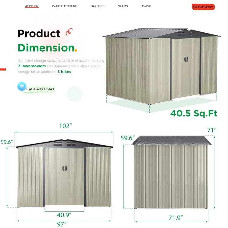 8 ft. 5 in. W x 6 ft. D Metal Storage Shed