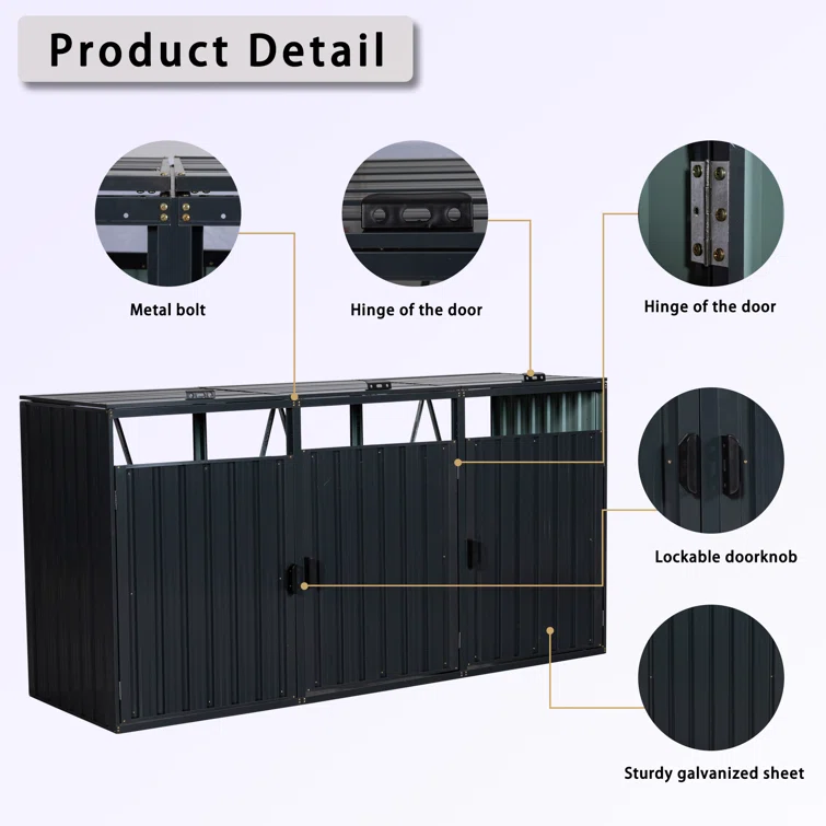 8 ft. W x 3 ft. D Metal Horizontal Garbage Shed