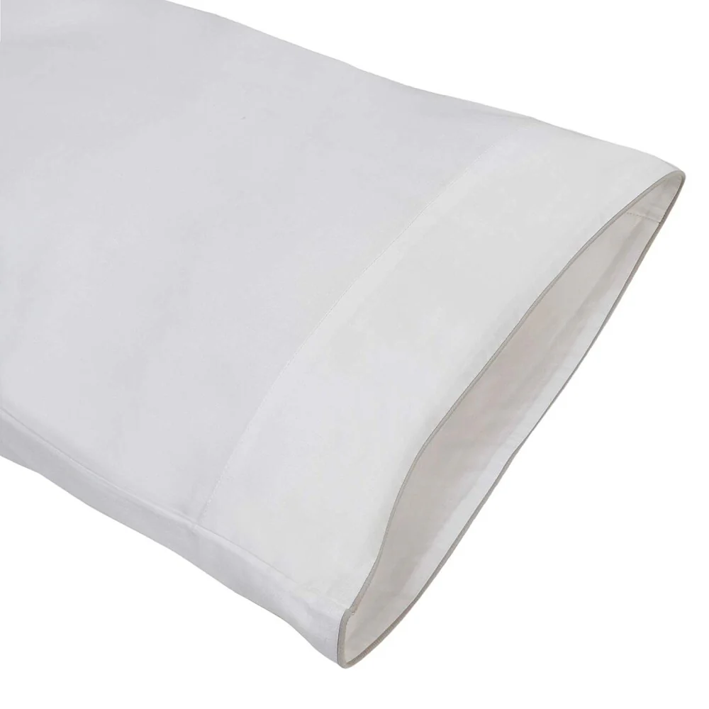 A1HC Pillow Case 100% Fine Smooth Long Staple Cotton Sateen 300 TC White with Grey Piping On The Mouth, Set of 2