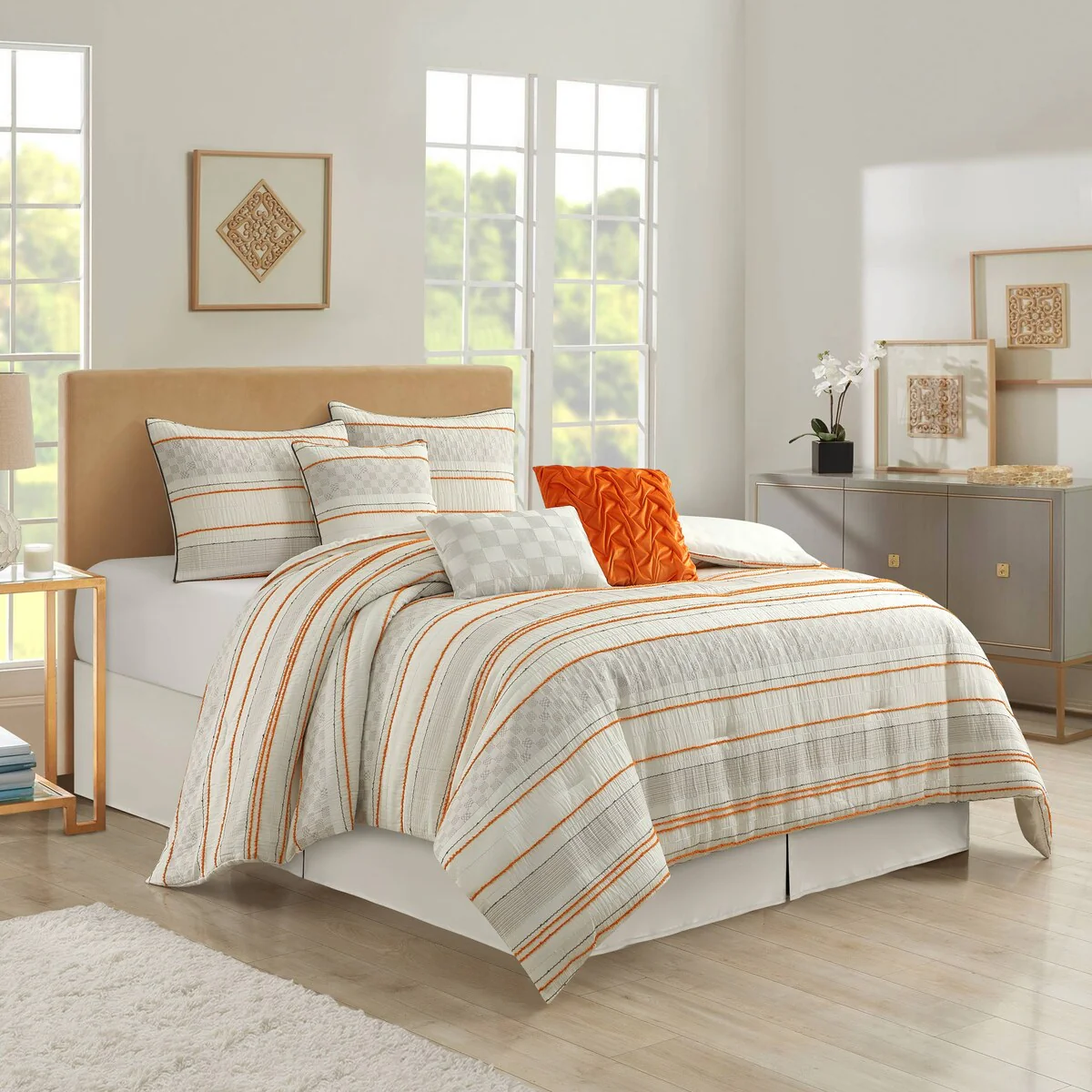 Nanshing Greta 7 Piece Boho Striped Checkered Comforter Set
